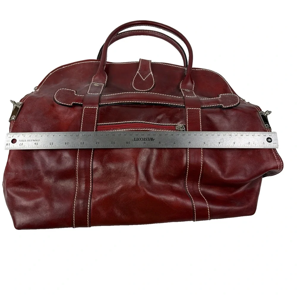 Vintage Italian Red Leather Travel Duffle Bag Overnight Weekender Carry On 18